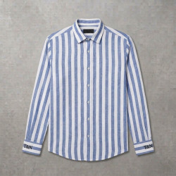 Chemise en lin à rayures bleu et blanc T&N