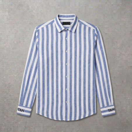 Chemise en lin à rayures bleu et blanc T&N